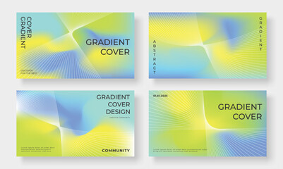 Set of template background design vector. Collection of creative trendy abstract gradient vibrant color blurred background with line art. Design illustration for business card, cover, banner, poster.
