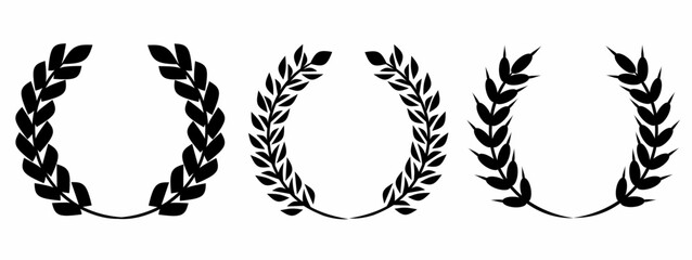 Set of black laurel wreath icon vector illustration set.