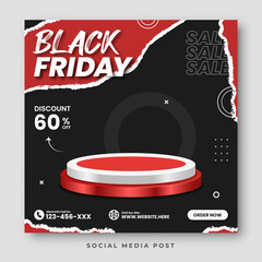 Black friday with podium product display social media banner