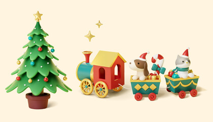 Cute 3D Christmas elements set
