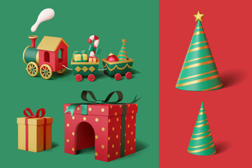 Cute 3D Christmas elements set