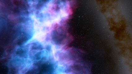 Cosmic background with a blue purple nebula and stars
