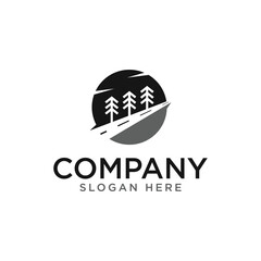 road and tree logo icon and vector