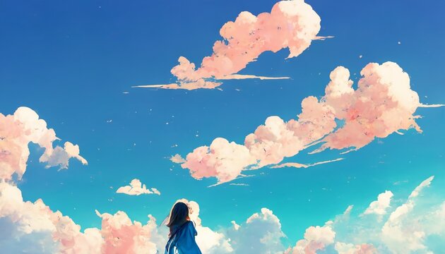 イラスト 絵画 雲 青空 空 夏 Stock イラスト | Adobe Stock