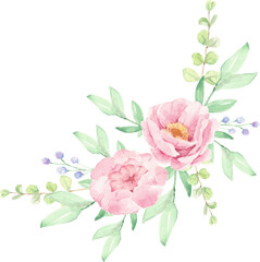 Fototapeta premium watercolor pink peony flower bouquet arrangement