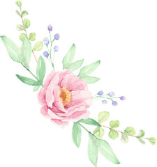 watercolor pink peony flower bouquet arrangement wreath frame