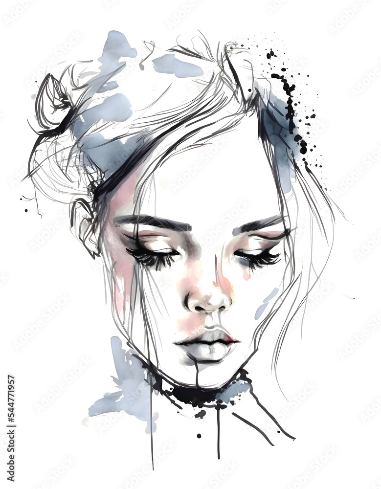 Wall mural Portrait of a girl in watercolor style. Abstract fashion watercolor illustration