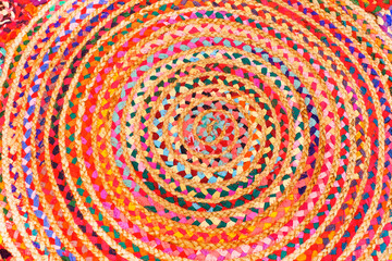 Details shot of indian carpet (fabric) with colorful pattern, Colorful Indian Blankets In Local Store.