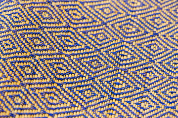 Details shot of indian carpet (fabric) with colorful pattern, Colorful Indian Blankets In Local Store.