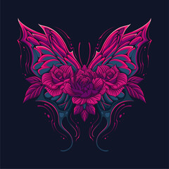 Colorful Beautiful flying butterfly with flowers and leaves on it for t shirt design