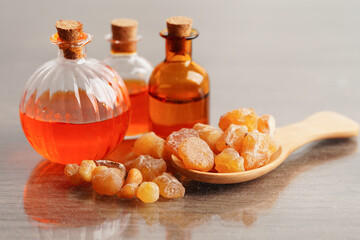 Frankincense or olibanum aromatic resin used in incense and perfumes.