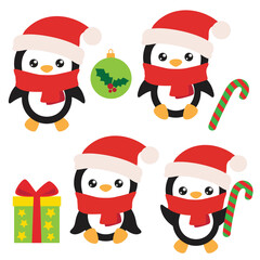 Cute little Christmas penguin vector cartoon illustration