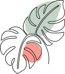 simplicity monstera leaf freehand continuous line drawing