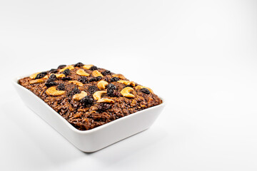Banana cake isolated and copyspace on a white background