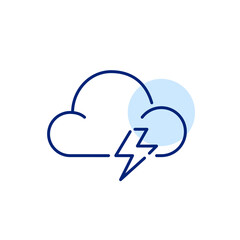 Obraz premium Cloud with lightning. Thunderstorm weather forecast icon. Pixel perfect, editable stroke design
