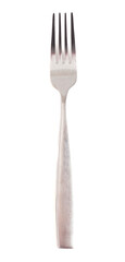 A Silver Colored Stainless Steal Fork on a White Background