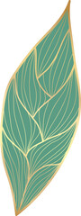 Green leaf gold line art illustration