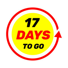 17 days to go sign label vector art illustration with red arrow and yellow background