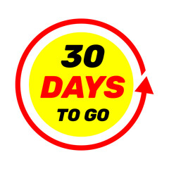 30 days to go sign label vector art illustration with red arrow and yellow background