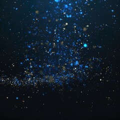 Naklejka na ściany i meble Blue Shiny Particles with Stars on Black Background. Golden Awards Stars. Bokeh Shiny Particles