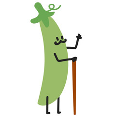 Pea pod character greeting vector illustration in flat color design