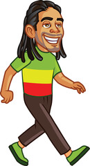Young Jamaica Man Walking Cartoon