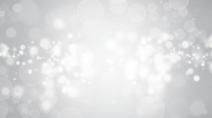 Abstract Beautiful White Bokeh Glitter Lights Gray Background. Defocused Effect Wallpaper, Celebration Christmas Backdrop.