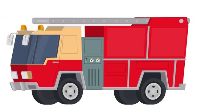 Red fire truck. Fire transport animation, alpha channel enabled. Cartoon