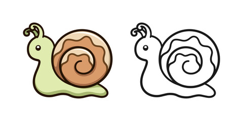Cute garden snail with outline vector cartoon illustration. Gardening pest farming agriculture coloring book page activity worksheet for kids © Aletheia Shade