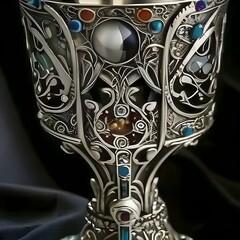 A magnificently carved goblet set with precious stones