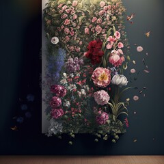 3d illustration of wall paintings of flowers and flowering plants