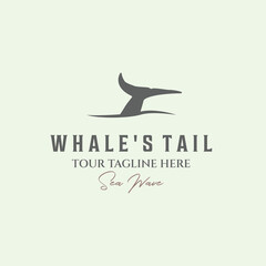 sea wave whale`s tail logo minimalist design illustration icon