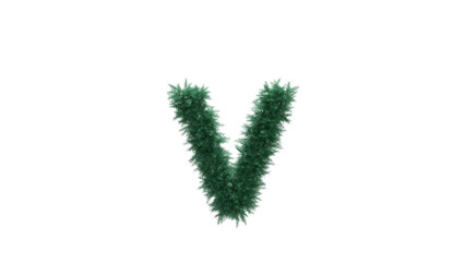 Fototapeta na wymiar Lowercase letter V from Christmas tree twigs on transparent background. Christmas alphabet. Letters from Christmas tree branches without decorations. 3d illustration