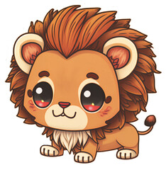 Obraz premium Cute Adorable Kawaii Chibi Baby Lion Animal | Created Using Midjourney and Photoshop