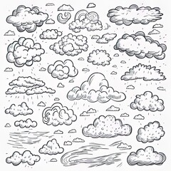 Fototapeta premium Doodle sketch clouds, hand drawn outline sky elements. Cartoon nature heaven sky isolated symbols . Vintage hand drawn clouds