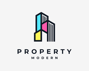 Building Architecture City Urban Apartment Colorful Multicolor Paint Contemporary Vector Logo Design