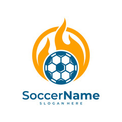 Fire Soccer logo template, Football logo design vector