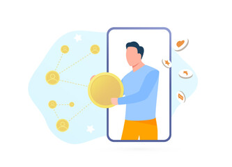 Affiliate marketing management, cost effective business solution. Profitable partnership, earn money with affiliate marketing referrals concept. Flat vector illustration isolated on white background