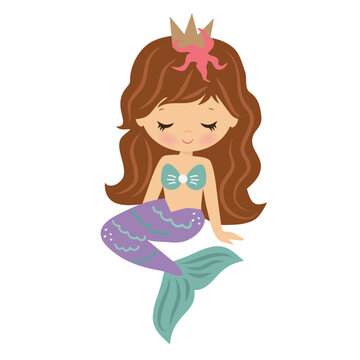Cute sitting mermaid vector cartoon illustration