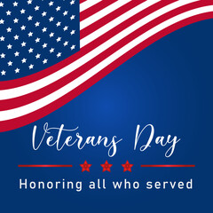 Happy Veterans Day template. American flag on a blue background