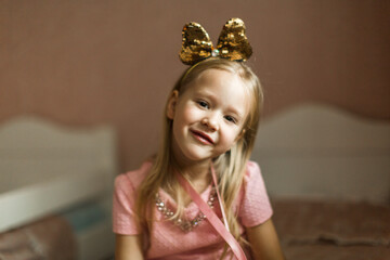 beautiful girl smiling in her children's room
