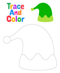 Christmas elf hat tracing worksheet for kids