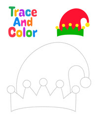 Christmas elf hat tracing worksheet for kids