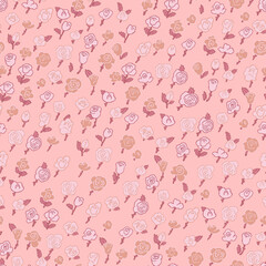 Print with spring flowers. Vector seamless floral pattern. Floral design for fashionable prints. Endless print of small pastel colors. An elegant template. Pale pink background.