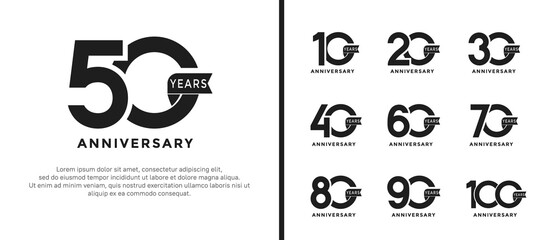 set of anniversary logo style flat black color on white background for special moment