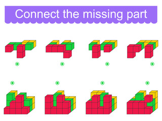 Fun puzzle game for kids. Need to connect the missing part.  Task for development of attention and logic. Vector illustration