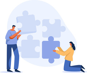 Business people working together and connecting separated puzzle pieces. png illustration