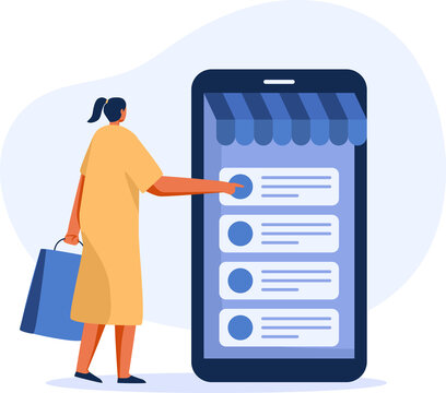 Mobile online shopping. people buy things. png illustration