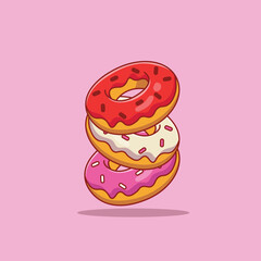 Donuts Vector Icon Illustration. Food Icon Concept White Isolated. Flat Cartoon Style Suitable for Web Landing Page, Banner, Sticker, Background
