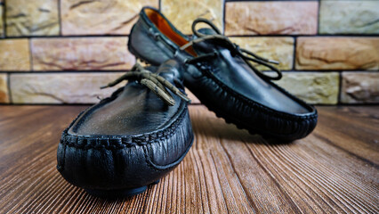 comfortable men's shoes made of soft black genuine leather